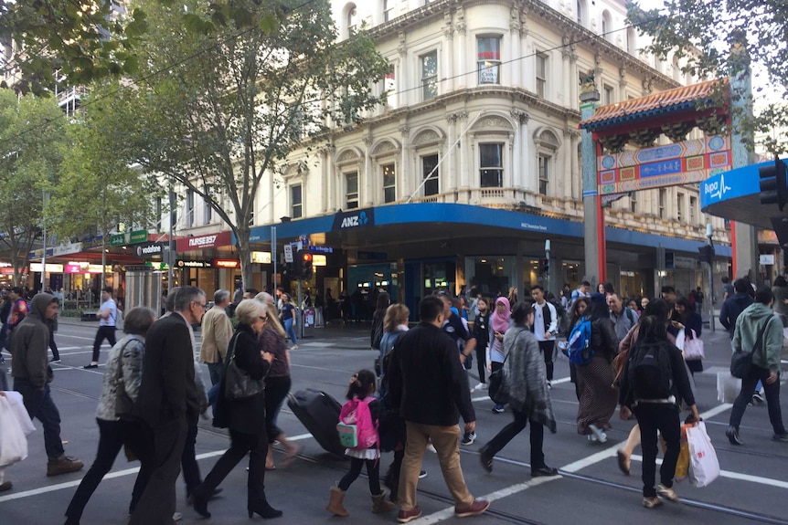 An intersection at Little Bourke St in Melbourne's CBD.
