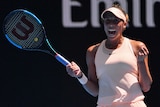 American Madison Keys reacts after her fourth round Australian Open win over Caroline Garcia.