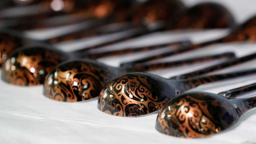 Freshly painted "spoons of victory", the official instrument of the FIFA World Cup in Russia.