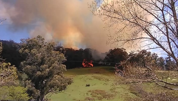 Fire scene near property in Southern Tasmania