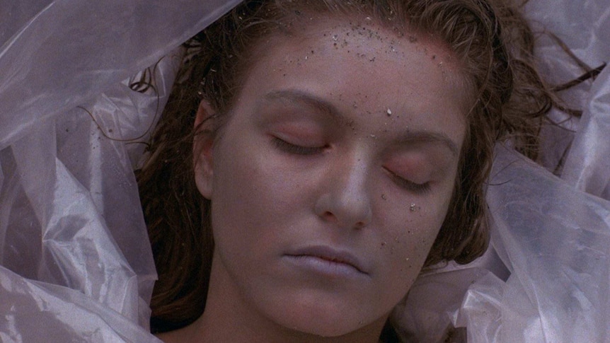 The Twin Peaks character Laura Palmer dead in a body bag in a photo taken from the TV series Facebook page