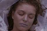 The Twin Peaks character Laura Palmer dead in a body bag in a photo taken from the TV series Facebook page