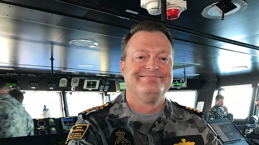 Captain Ashley Papp, on board HMAS Canberra.