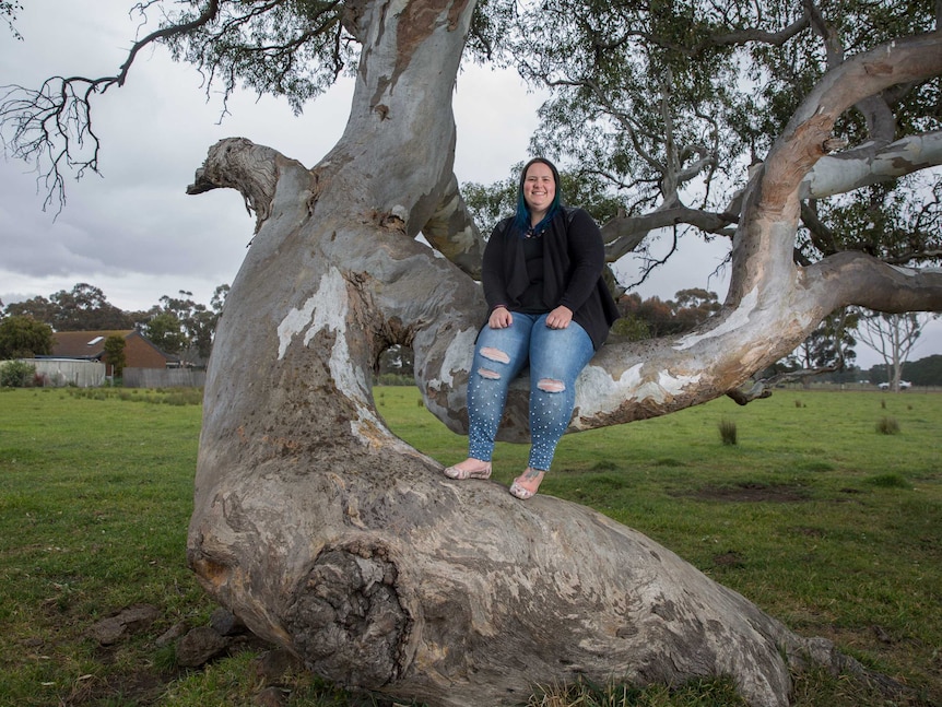 Jess Cocking sitting on her favourite tree located on the family's property.