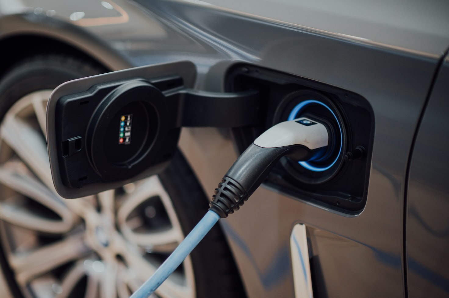 A close up of the charge in an electric car.