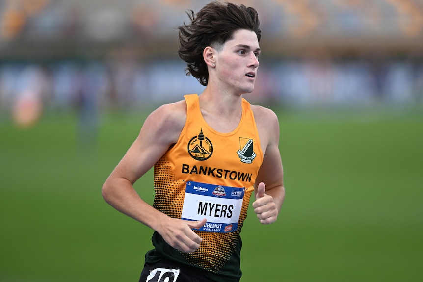 Cameron Myers competing at the 2-22-23 national track and field championships in Brisbane.