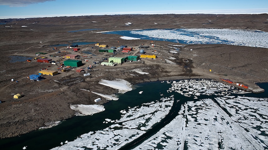 Aerial view of Davis research station, Antarctica.