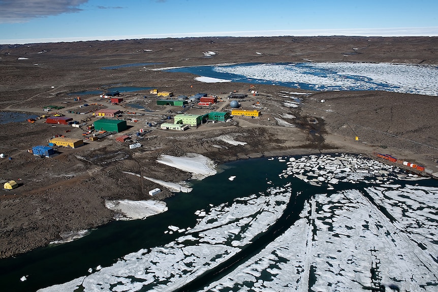 Aerial view of Davis research station, Antarctica.