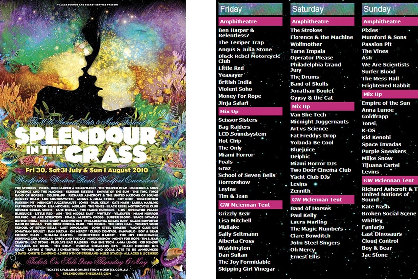 The artwork for Splendour In The Grass 2010 and the line-up as it appeared on the triple j website