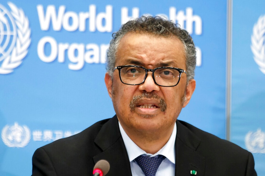 Director General speaking at a WHO briefing.