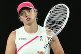 Iga Świątek looking disappointed at 2024 Australian Open.