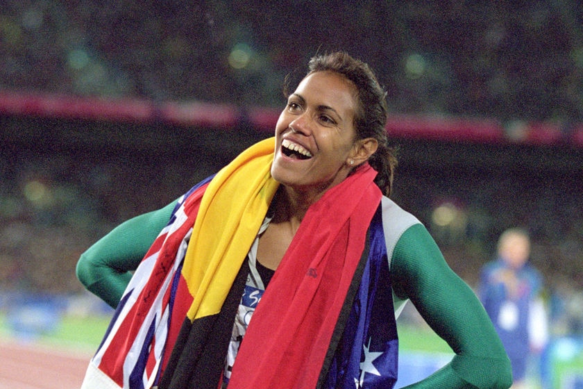 Cathy Freeman celebrates 400m victory