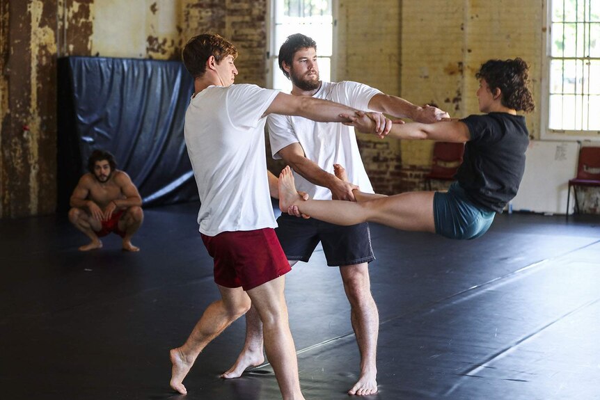 Circus acrobats in rehearsal