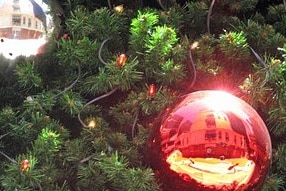 christmas decorations, close up of balls on xmas tree