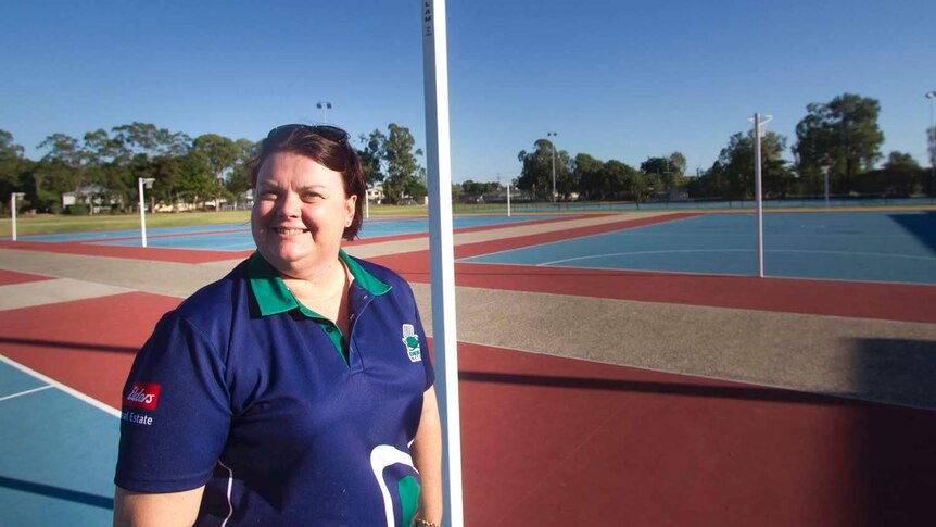 Emerald Netball Association coaching convenor Debbie Hall stands on the court.