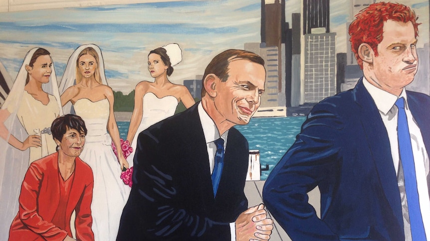 Entry by Tony Sowersby depicting Tony Abbott and his family with Prince Harry.