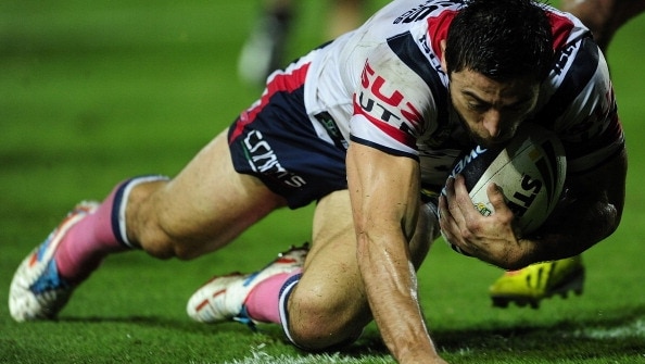 Anthony Minichiello crosses the line for the Roosters against Cowboys