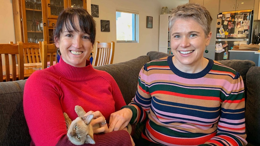 Kate Silk and Ange Douglas at home in Hobart, August 2019