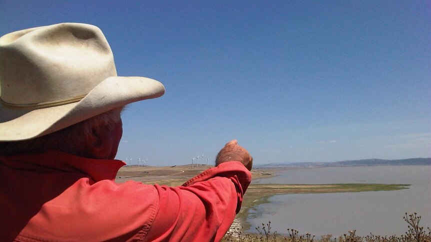 Lake views: Tarago sheep grazier Andrew Bettington takes in the sights of Lake George.
