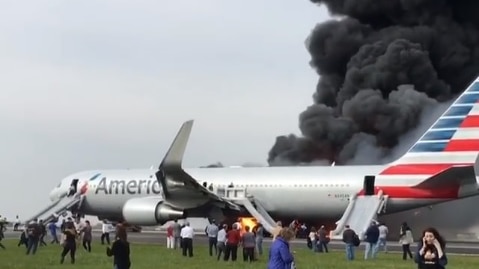 Plume of smoke from plane fire at Chicago airport