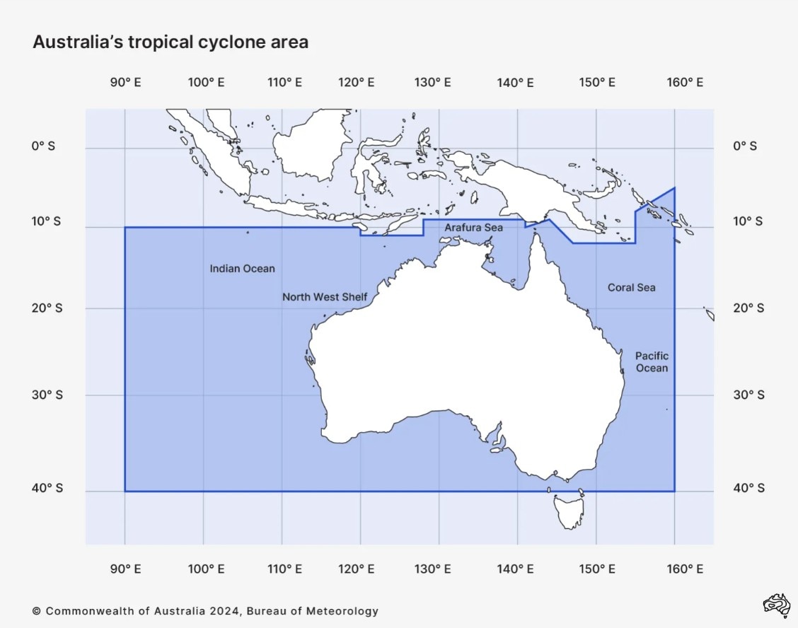 a map of australia's tropical cyclone area.