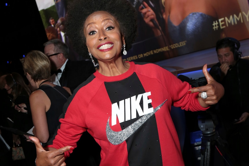 Jennifer Lewis wears a Nike top on the Emmy red carpet.