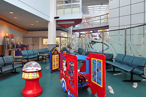 A children's play area in a hospital foyer