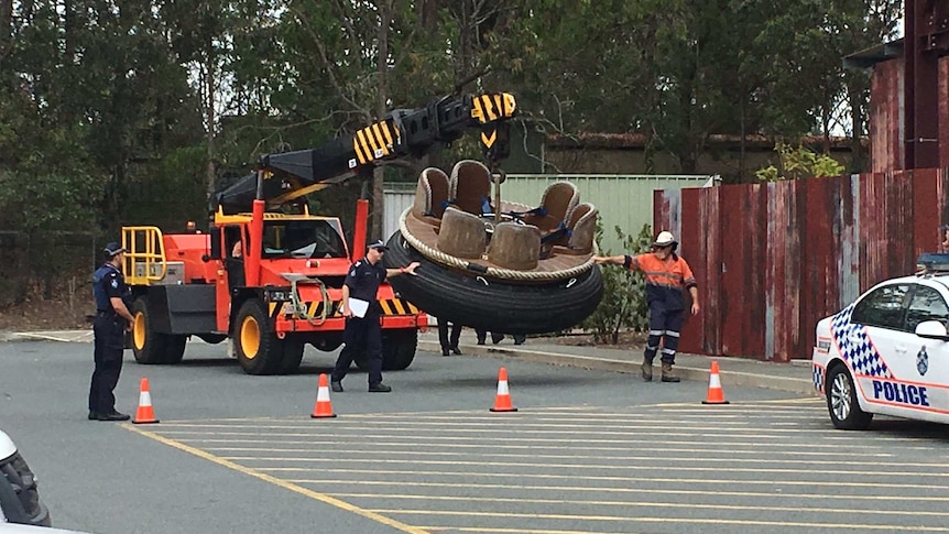 Rafts from the Thunder River Rapids ride being moved into the Dreamworld car park