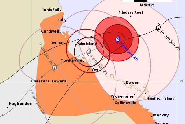 Tropical Cyclone Track Map showing weather system approaching queensland coast