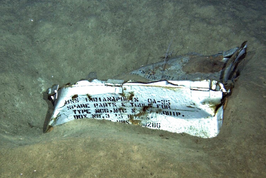 A fragment reads "USS INDIANAPOLIS SPARE PARTS"