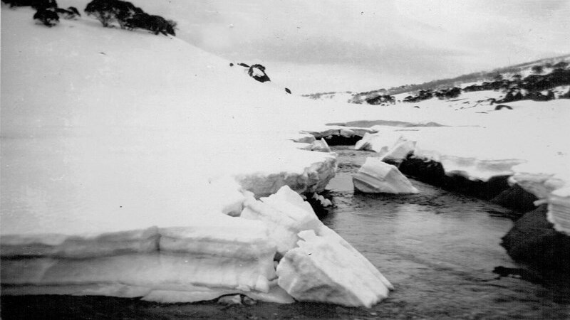 Lakes freeze over in Kosciuszko National Park after a snow dump in 1955.