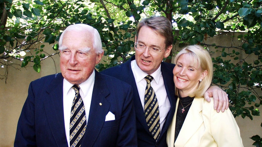 Sir Charles Court, his son Richard and Richard's wife Jo in 2001.