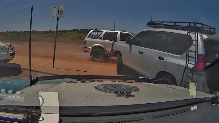 Police footage of a vehicle pursuit in Broome.