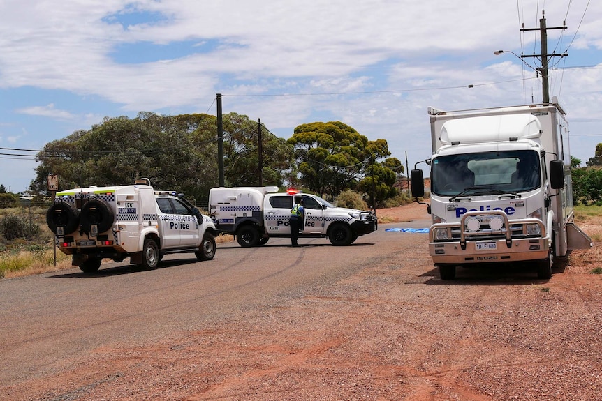 Three police vehicles on a regional road.