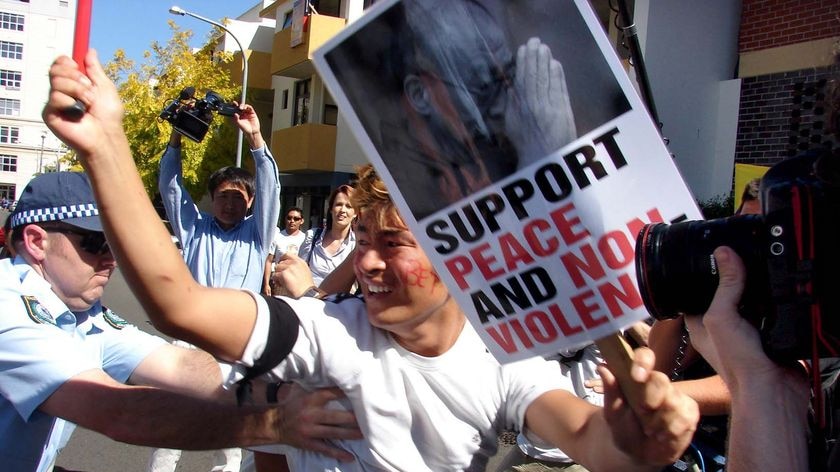 Unrest spreads: a pro-Tibetan rally in Sydney's inner west.