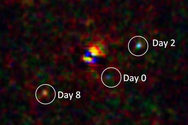 Imagen a color que muestra una supernova en diferentes etapas