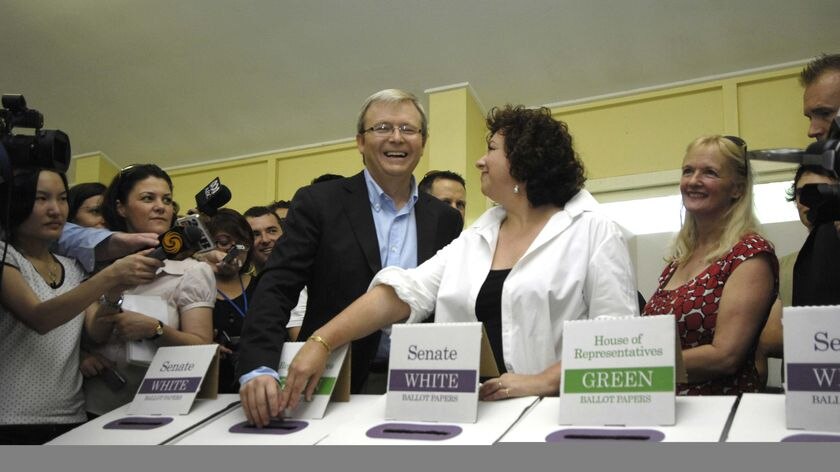 Poll predicts win: Opposition Leader Kevin Rudd voting today