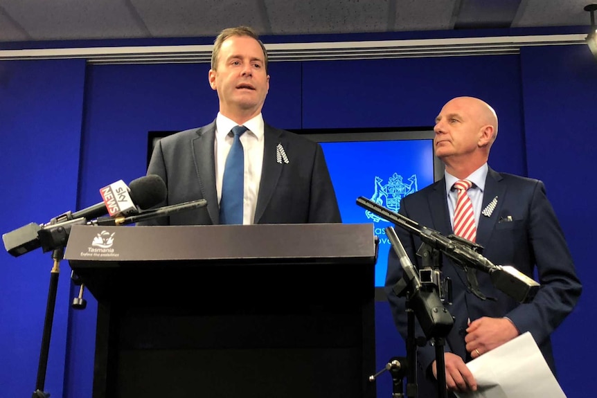 Tasmanian Health Minister Michael Ferguson and Treasurer Peter Gutwein, press conference, September 27, 2018.
