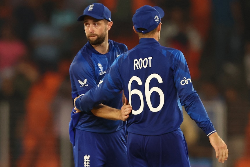 England cricketers stand arm in arm.