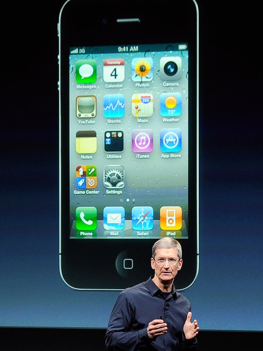 Apple CEO Tim Cook introduces the new iPhone 4s in California on October 4, 2011.