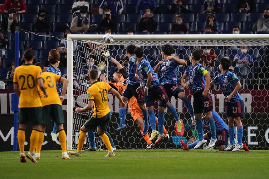 Ajdin Hrustic fires a free kick over the wall