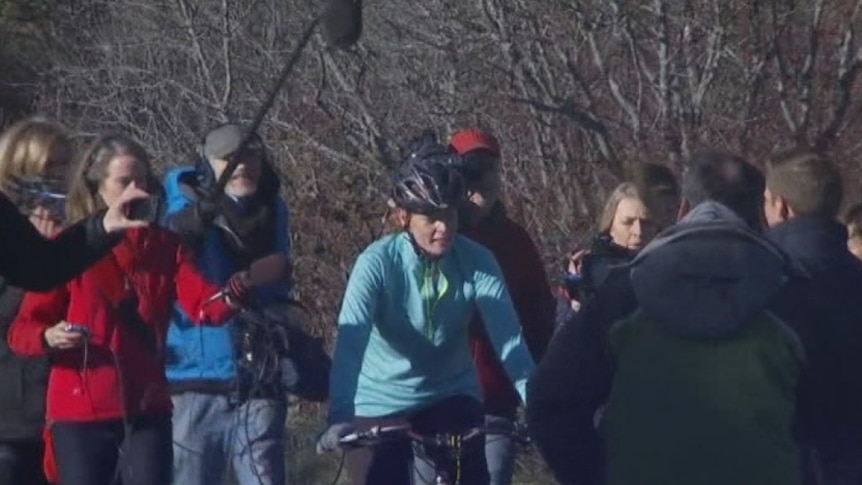 Nurse Kaci Hickox on a bike ride