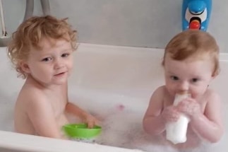 Darcey and Chloe in the bath.