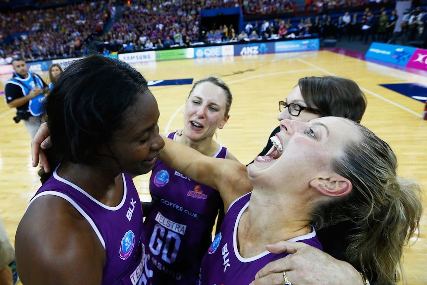 Laura Geitz and Romelda Aiken celebrate grand final win