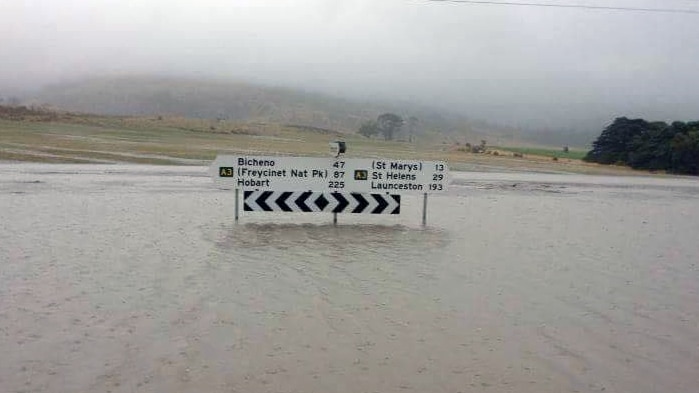 Floodwaters on Tasmania's east coast