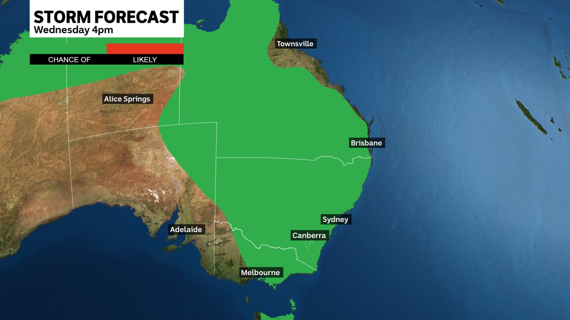 Storm forecast over map of Australia