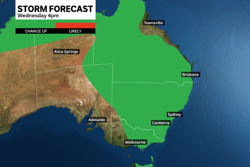 Storm forecast over map of Australia