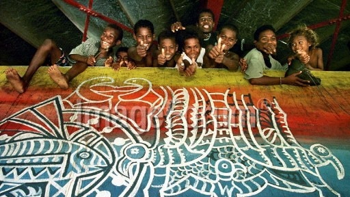 AN Solomon Islands kids at refugee camp during ethnic tensions