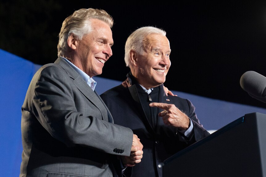  President Joe Biden at a rally for Democratic gubernatorial candidate, former Virginia Gov. Terry McAuliffe.