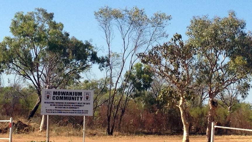 A sign at the entrance to the Mowanjum Aboriginal community.